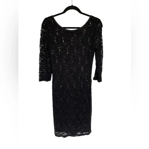 Onyx Nite | Dresses | Onyx Nite Black Sequin 34 Sleeve Cocktail Sequin Dress  Size 8 Made In Usa Midi | Poshmark